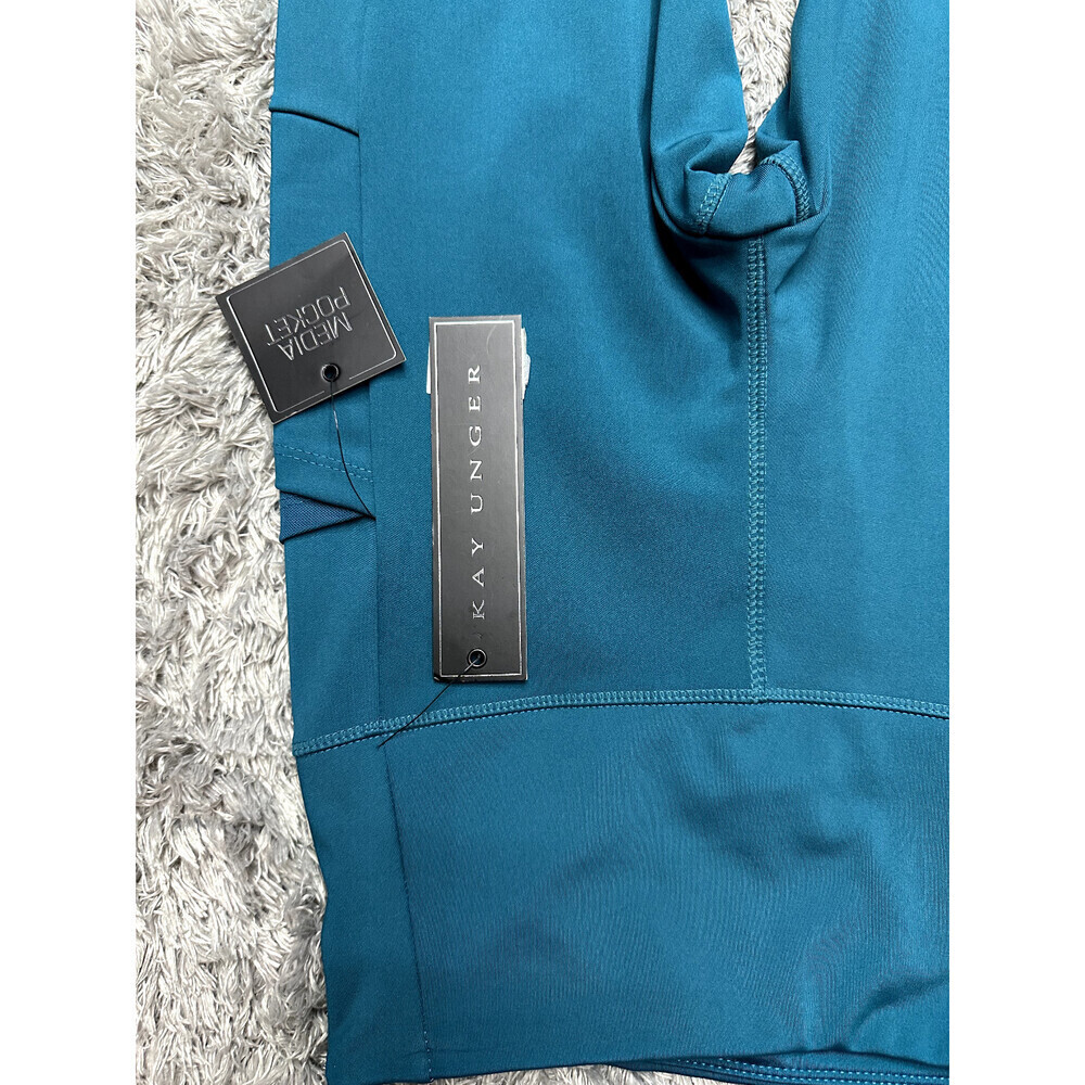 Kay Unger Women's 4 Pockets Yoga Mesh Leggings Pants In Teal Size S NWT - Picture 2 of 10